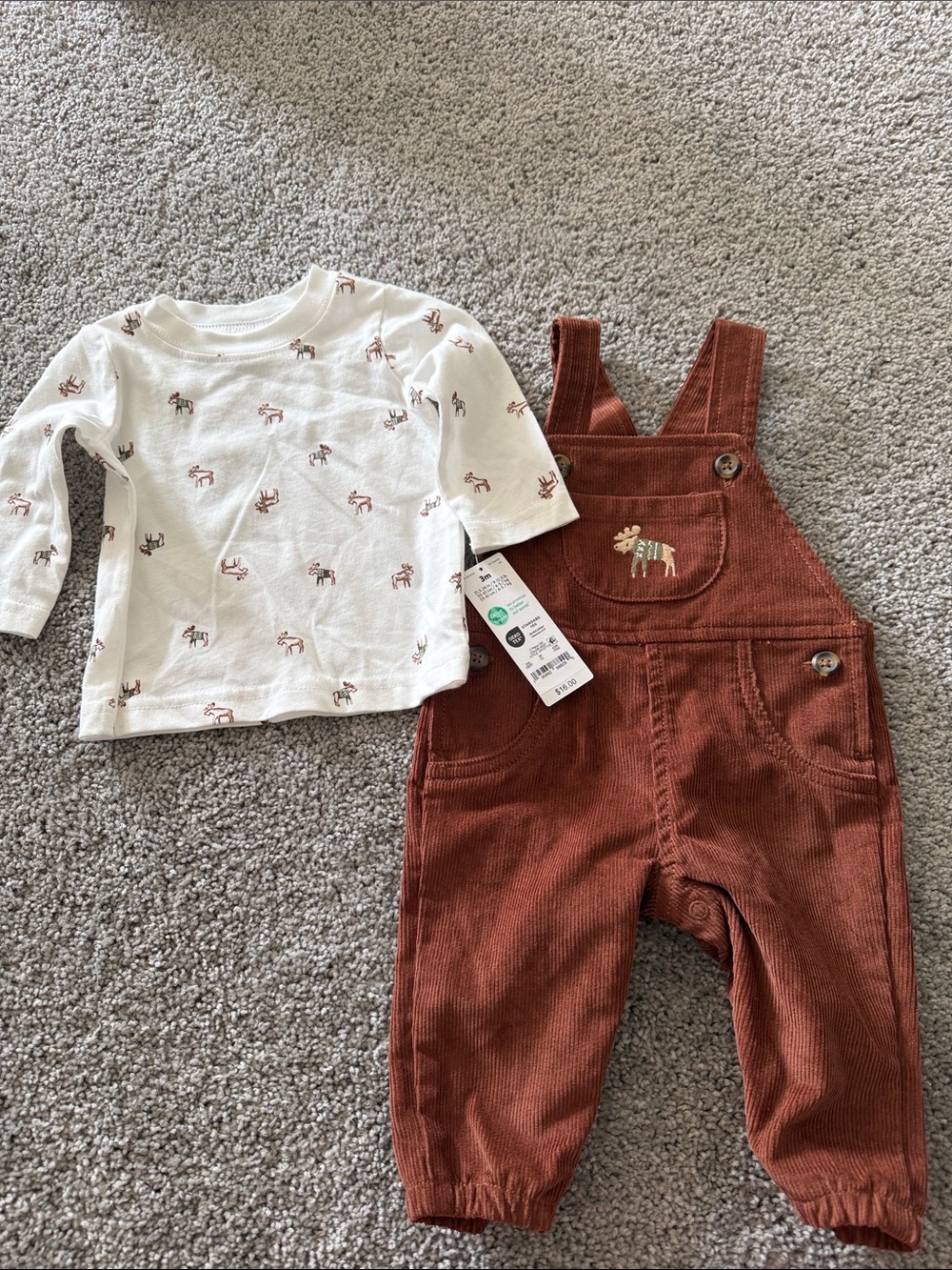 Carter's Rust Brown Corduroy Overalls with Cream Printed Top